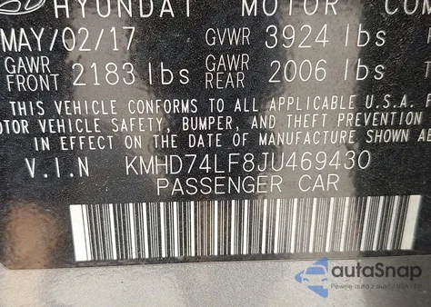 2018 Hyundai Elantra Se z USA, uszkodzony, nr VIN KMHD74LF8JU469430